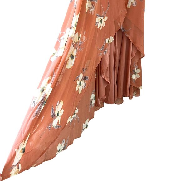 Lulu's NEW All Mine Rusty Rose Floral Print Wrap Dress Size L - Picture 6 of 15